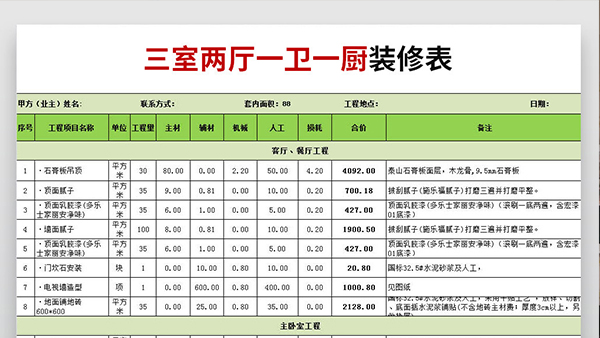 裝修報價表