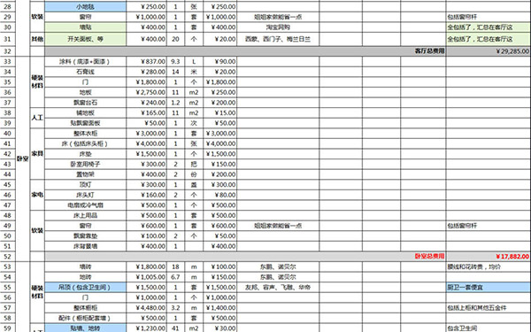 別墅裝修報(bào)價單